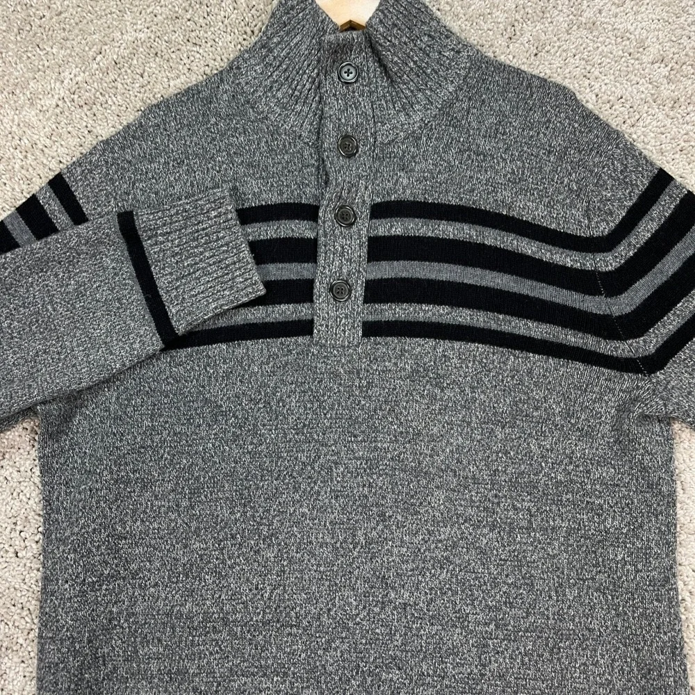 Banana Republic Merino Wool Sweater Mens S Grey Italian Yarn‎ Mock Neck Striped